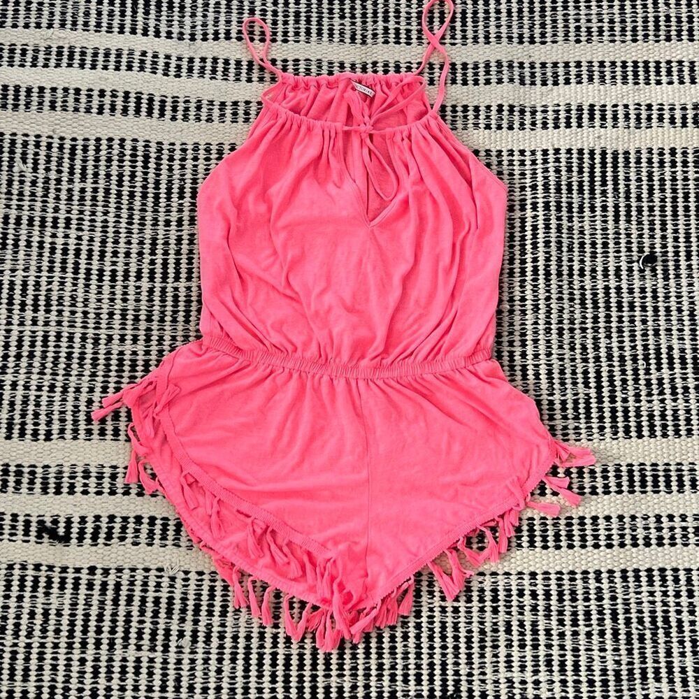 Victoria’s Secret XS hot Pink romper Tassel hem